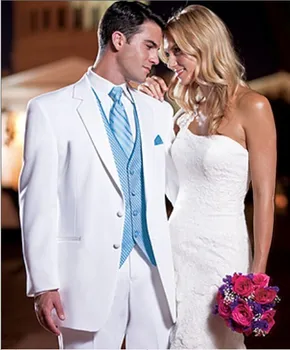

Brand New Groom Tuxedo White Groomsmen Notch Lapel Wedding/Dinner Suits Best Man Bridegroom (Jacket+Pants+Tie+Vest) B222