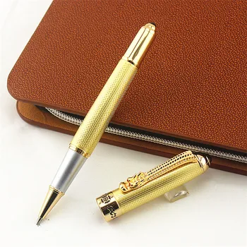 

JINHAO Luxury Dragon Bright Gold squares Line Barrel Rollerball Pens Medium Nib New