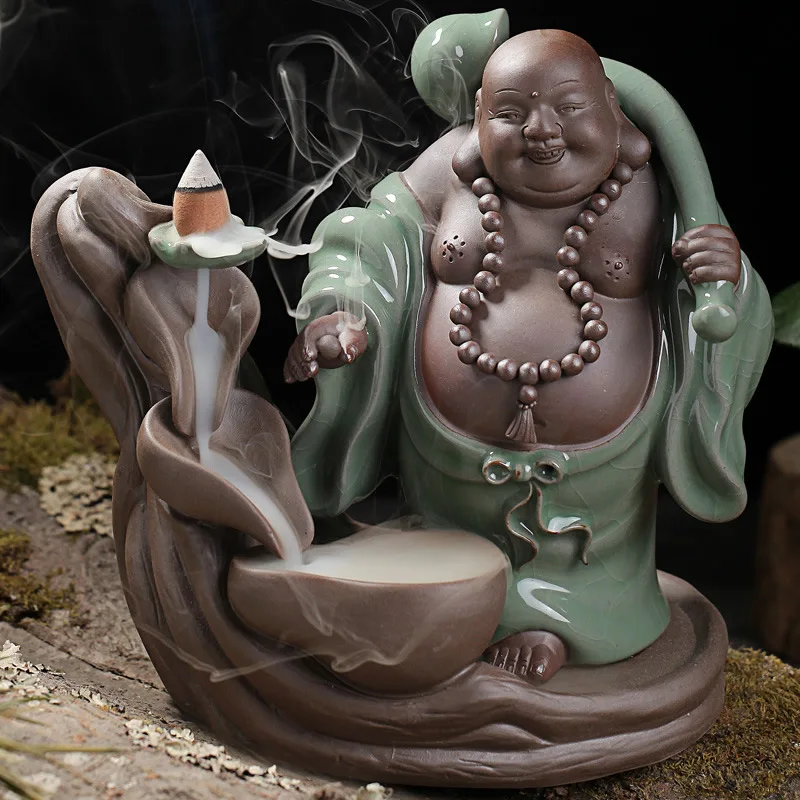 

Backflow Incense Burner Monk Home Decoration Aromatherapy Stove Smoke Backflow Incense Burner Holder Censer + 10pc Incense Cones