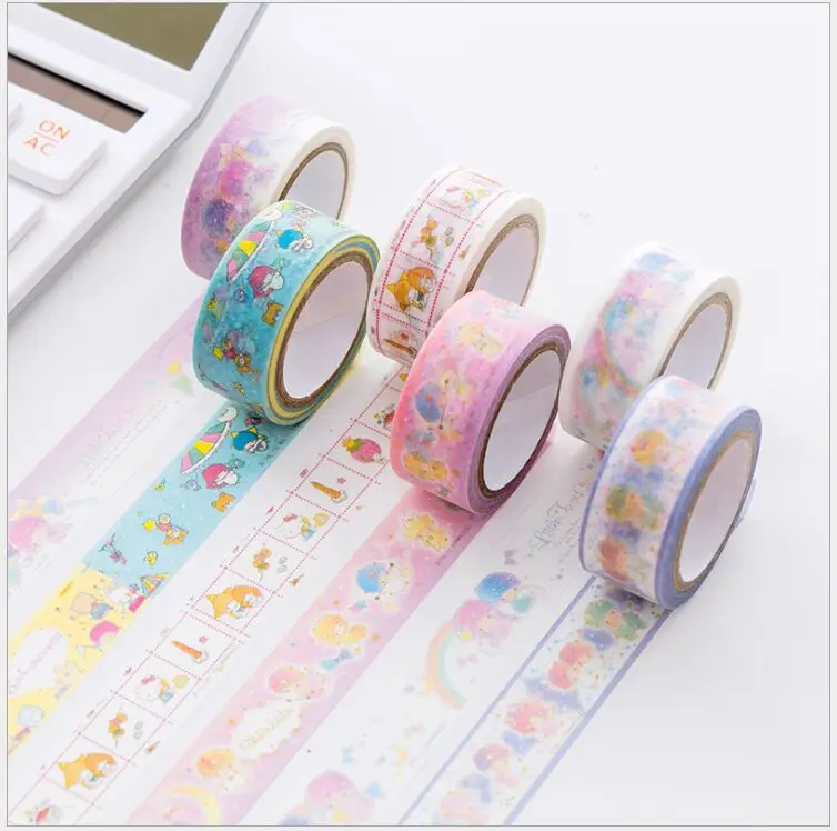 15 мм Little Twin Stars с рисунком из мультфильма; лента для декорации Washi DIY планировщик дневник в стиле Скрапбукинг маскирующая лента Escolar 6 моделей