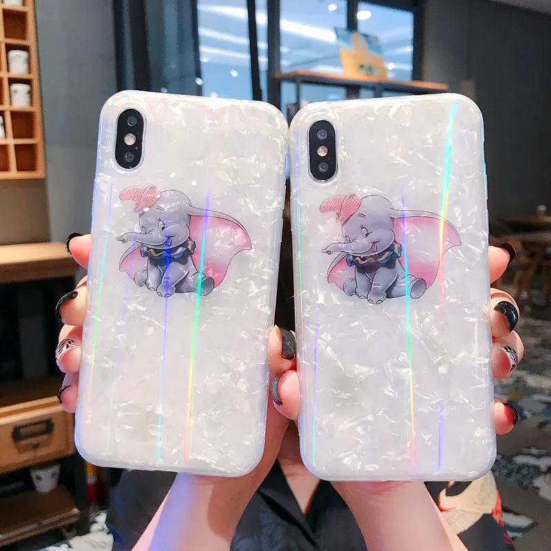 

Cute cartoon Dumbo Shell grain White soft shell phone Case For Apple iphone 6 6s 7 8 Plus X XS XR MAX silicone case