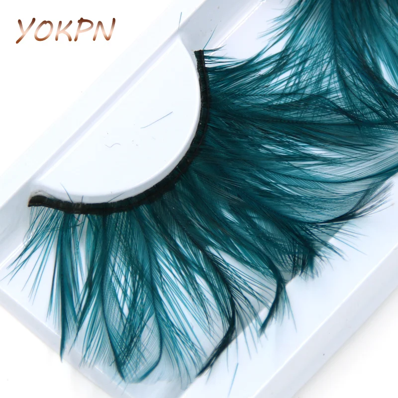 

YOKPN Green Exaggerated Long Eye Lashes Hand Crisscross Messy Thick Feathers False Eyelashes Personality Art Makeup Fake Eyelash