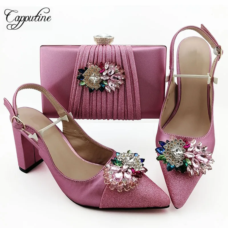 

2019 Latest Elegant Shoes And Matching Bag Set For Evening Party Decoration With Rhinestone Nigerian Shoes And Bags Set SL010