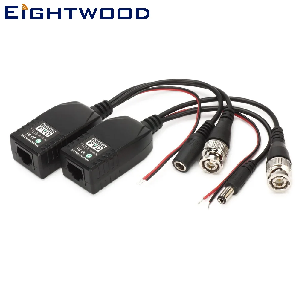 Eightwod 1 пара(2 шт.) РЧ коаксиальный Переходник BNC к RJ45 CAT5 видео+ данные+ Мощность балун разъем для ptz-камера видеонаблюдения