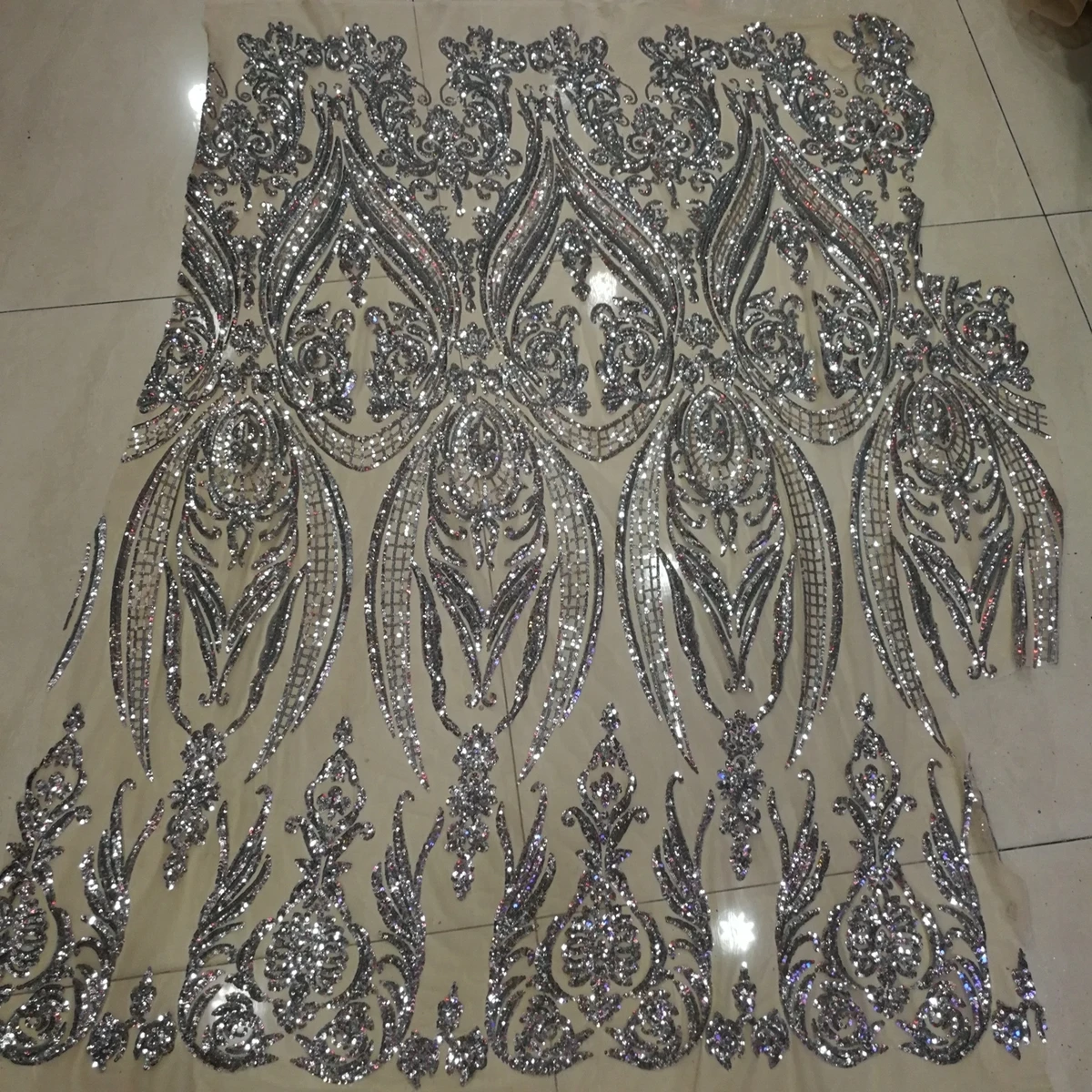 

Hojilou High Quality Sequins Organza Lace Silver African Lace Fabrics For Wedding For Clothes African Laces Sequin Fabric