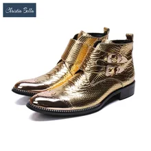 Christia Bella Фирменная Новинка мужские туфли ботинки итальянские туфли ручной работы ботинки из натуральной кожи Для мужчин с золотой пряжкой Вечерние вечернее, свадебное платье;