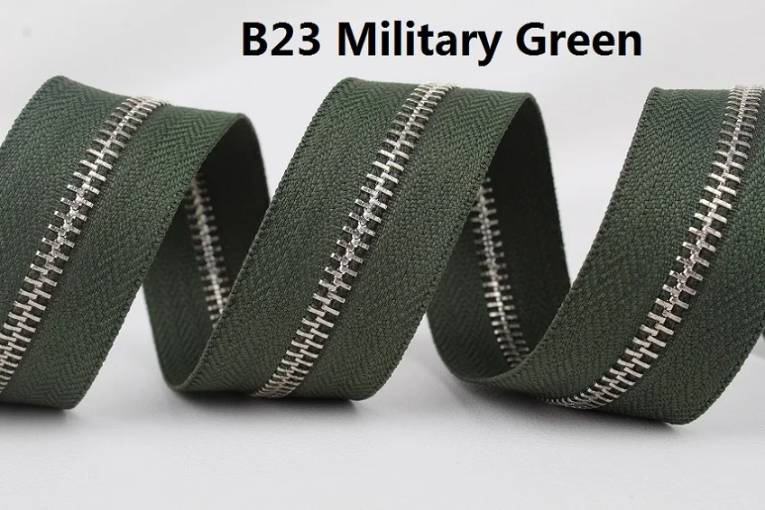 5# серебристая металлическая застежка-молния с открытым концом черный темно-голубой бирюзовый военный черно-зеленый металлическая молния рулон - Цвет: B23 Military Green
