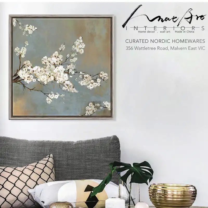 White Cherry Tree Flowers Painting Canvas Prints Home Decor