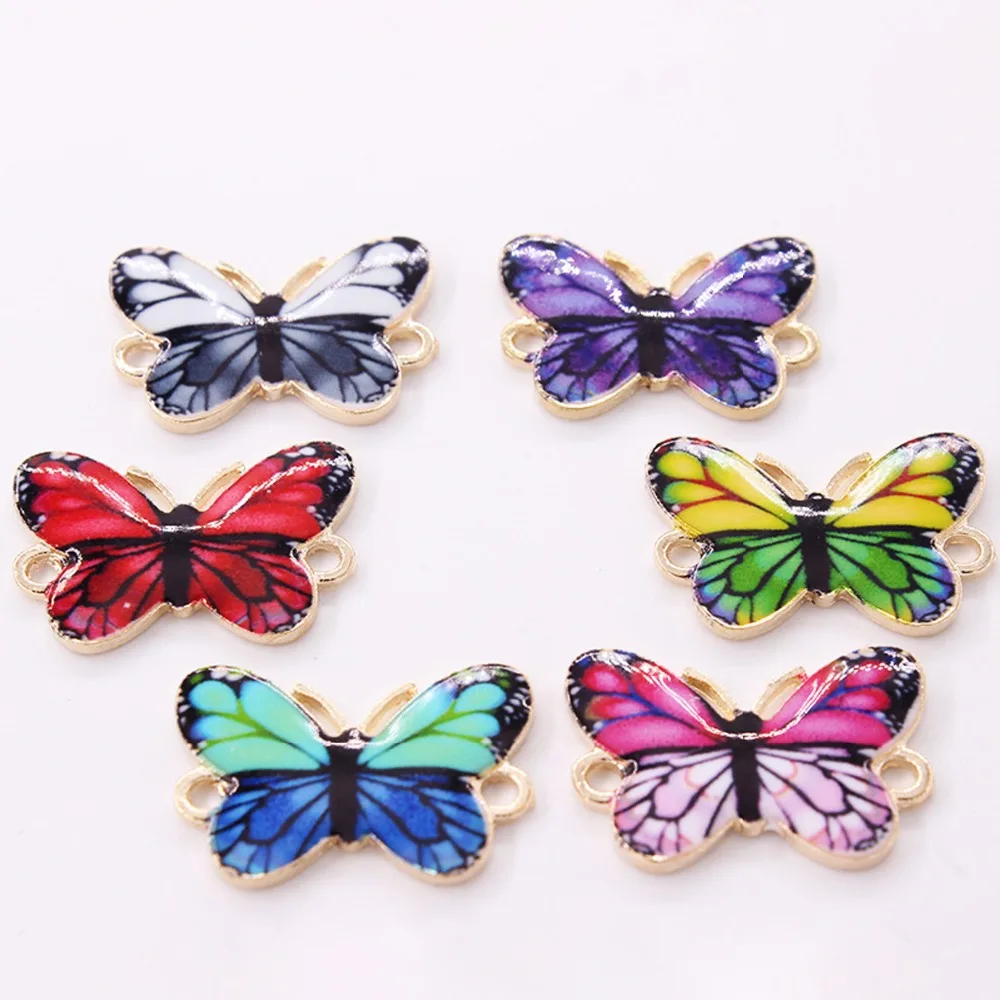 

Trendy Alloy Mixed Color Enamel Art Oil Drop Butterfly Charms Connector For DIY Jewelry Making Bracelet Pendant Accessories