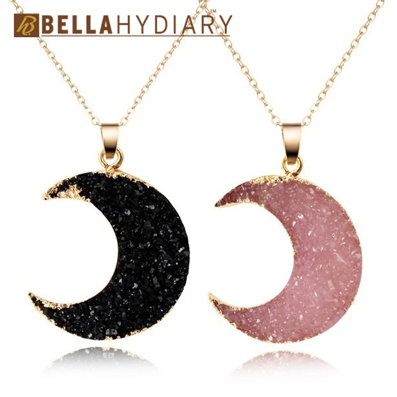 

Bijoux Black Moon Druzy Resin Stone Pendant Choker Statement Necklace Women Jewelry Accesorios Mujer Joyas Chain Necklace