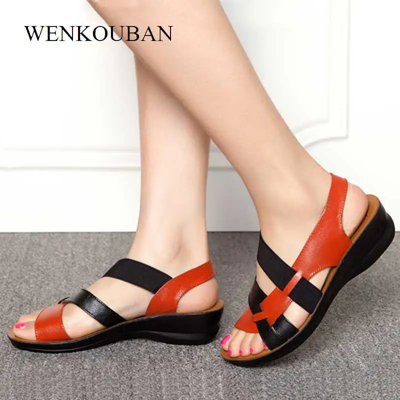 Plus Size Genuine Leather Sandals Women Gladiator Sandals Summer Flat