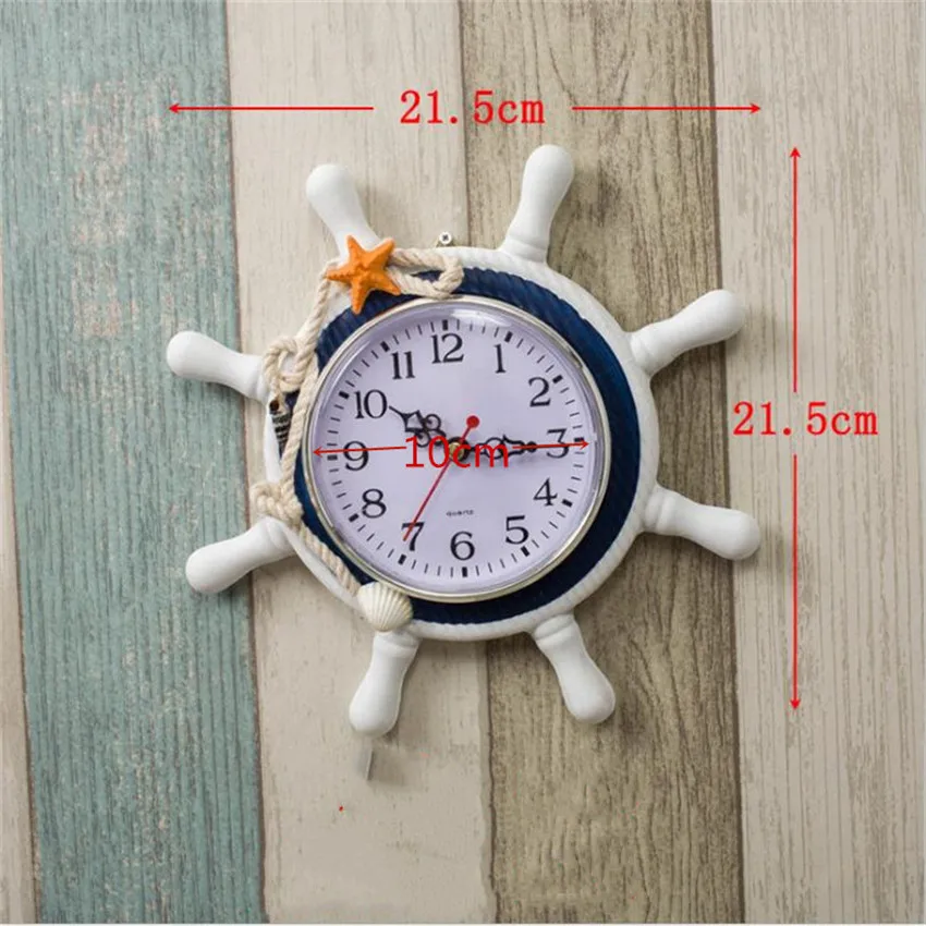 Vintage mediterranean style Rudder woodern wall clock for living room Retro silent Horloge Murale Quartz home decoration klok (1)