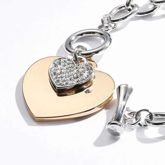 Фото gold love heart charm bracelets for women accessories silver цена