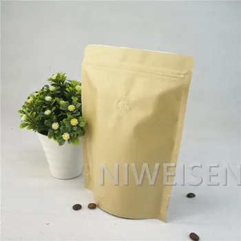 

22x30cm Valve Coffee bag 20pcs Brown stand Kraft paper ziplock pouches with one-way-valve inner aluminum foil paper Valve sachet