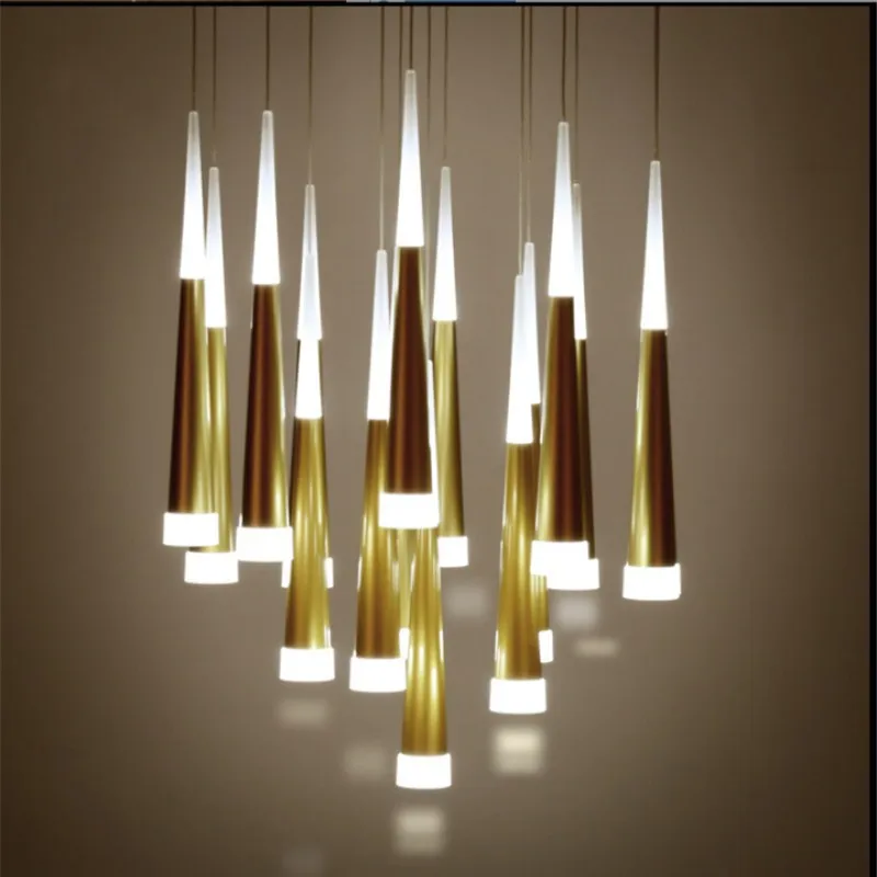 

Fanlive 3/5/6/9/12/16 Heads Led Cone Hanging Lamp 5W Creative Bar Pendant Light Gold Silver Pendant Lamp For Kitchen Dining Room