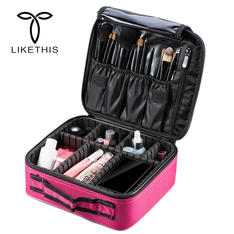 

2018 Professional Vanity Cosmetic Bag Organizer Women Travel Make Up Cases Big Capacity Female Cosmetics Suitcases For Makeup