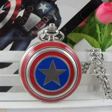 Серебряный Капитан Америка Мстители аниме карманные часы для Для мужчин и горе Для мужчин подарок 10 шт./лот FOB цепи