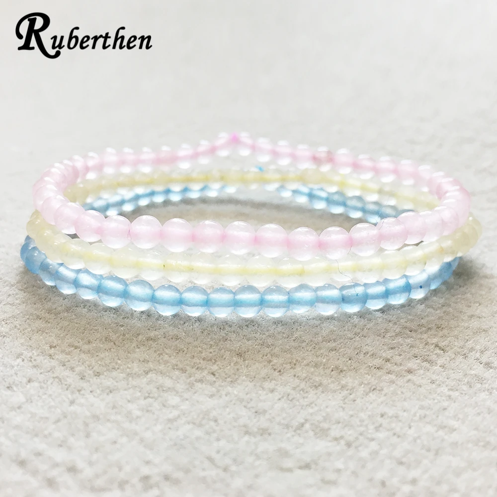 

Ruberthen New Design 4 mm Mini Gem Stone Energy Bracelet Rose Quart z Celestine Chakra Gem Stone Bracelet Best Gift for Girl