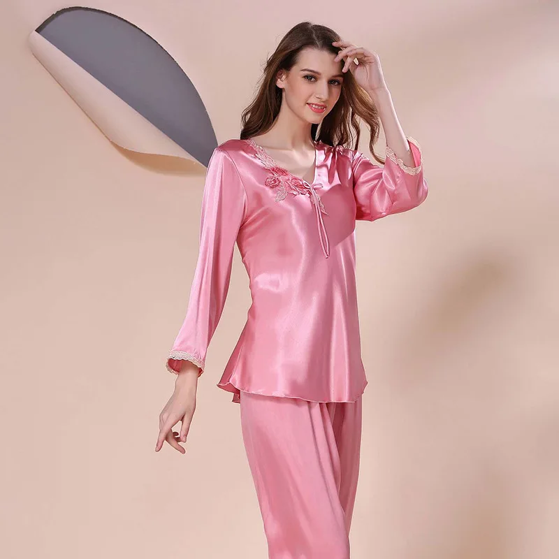 Летние шелковые пижамы, комплект из двух предметов, пижамы, шелковые топы, Женский пижамный комплект, ночная рубашка, пижамы для женщин - Цвет: 6906-4