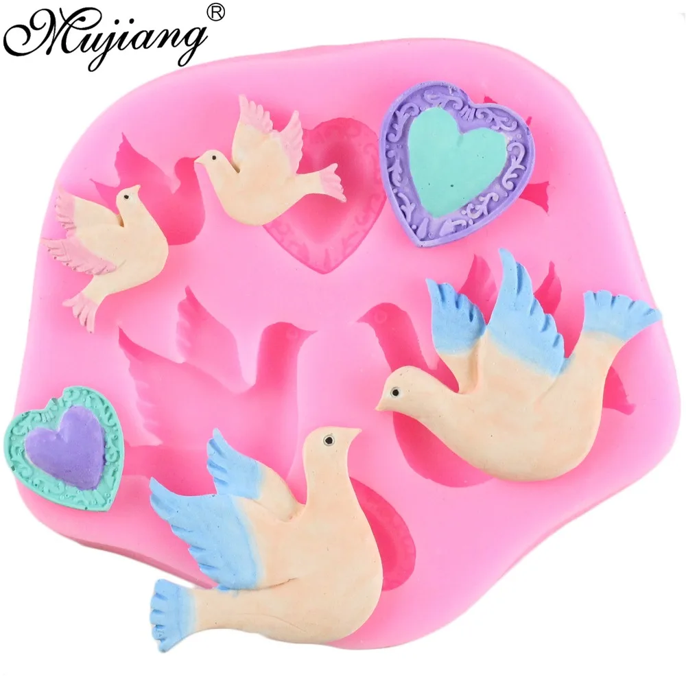 

3D Pigeon Birds Silicone Cake Fondant Mold Heart Gem Chocolate Gumpaste Molds DIY Cupcake Decorating Tools Candy Fimo Clay Mould