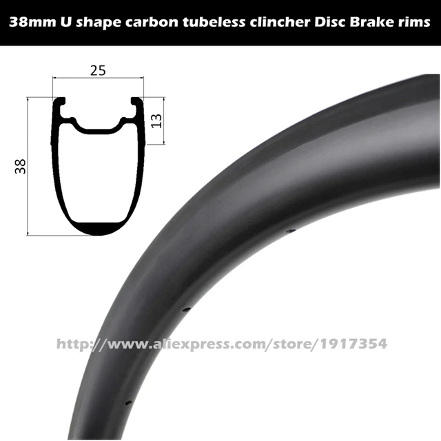 Cheap 700C 38mm U shape carbon tubeless clincher Disc Brake rims, wide Road Disc rims No brake surface for cyclocross wheels on sale