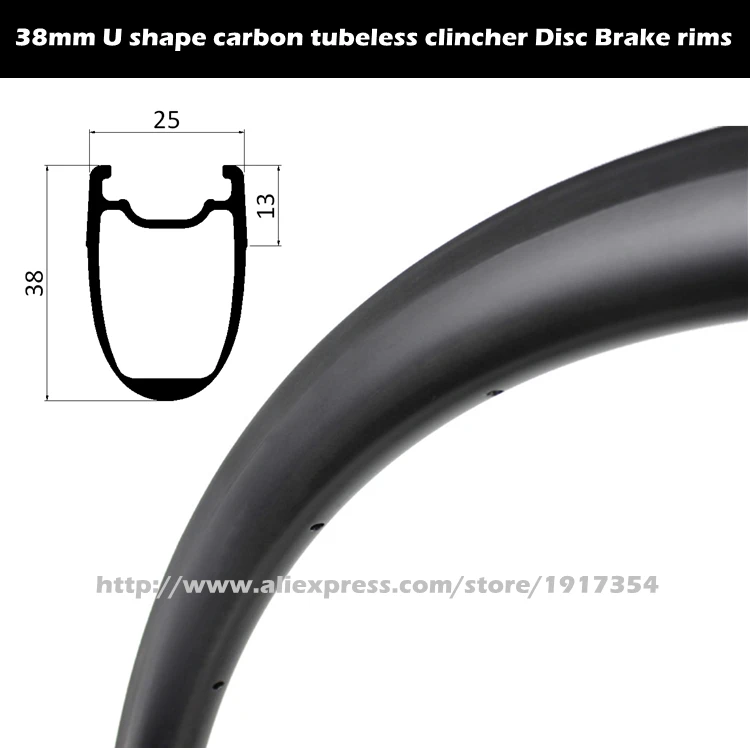 700C 38mm U shape carbon tubeless clincher Disc Brake rims, wide Road Disc rims No brake surface for cyclocross wheels on sale