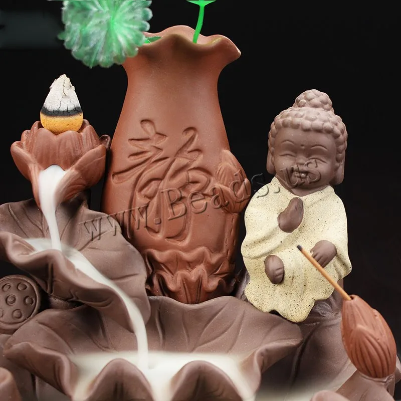 Purple Sand Backflow Incense Burner Little Monk Buddha Smoke Waterfall Backflow Incense Burner Ceramic Incense Holder Censer