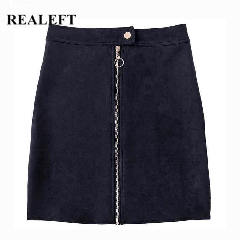 REALEFT осень новое поступление хаки для женщин замша элегантный карандаш сексуальные мини юбки с высокой талией ампир Harajuku оболочка обёрточная бумага юбки