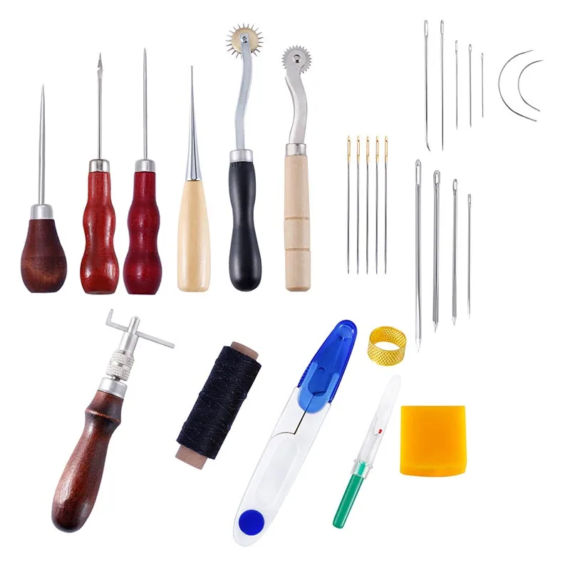 

15Pcs/Set Leather Craft Punch Tools Kit Stitching Carving Working Sewing Saddle Groover Leather needle Awl Leather Craft Tool