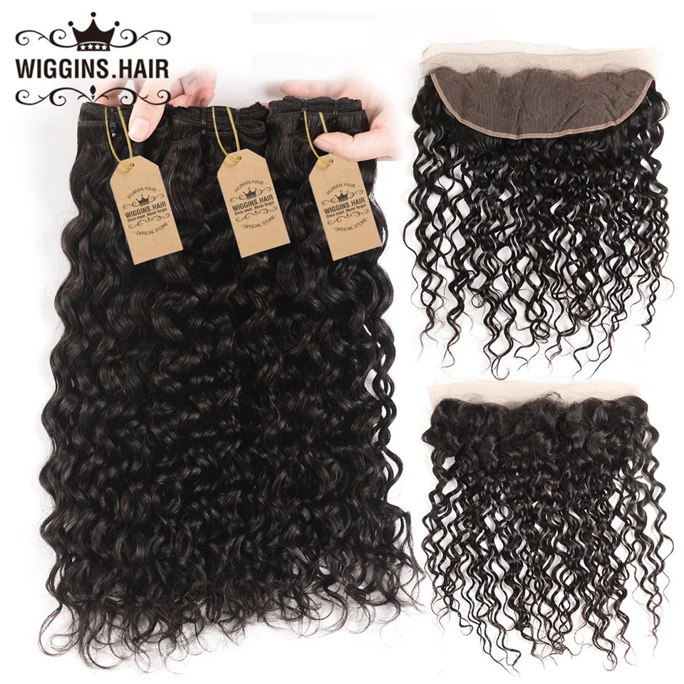 

Wiggins Hair Water Wave Bundle With Closure Frontal 3 Bundles Malaysian Hair Bundles With Closure Remy Human Hair Weave 4 Pcs