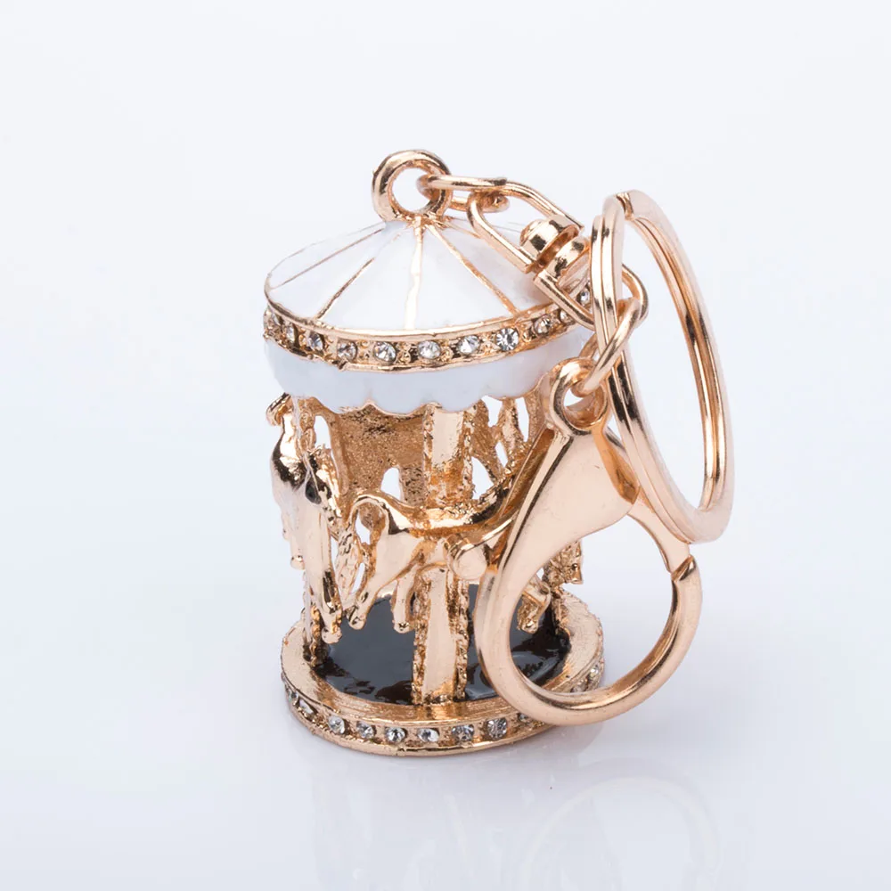 

1 PC New Design Rhinestone Carousel Keychain Women Handbag Key Chain Jewelry Gift porte clefs fantaisie