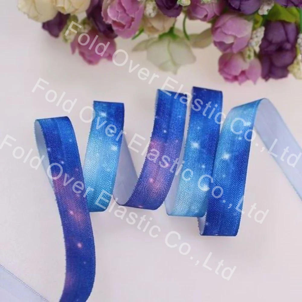 

Free shipping 100yards Rainbow Galaxy Foe elastic, 5/8" folding elastic with heat transfer prints, welcome custom print