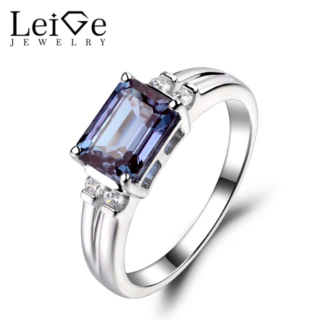 Leige Jewelry Alexandrite Ring Emerald Cut Wedding Engagement Rings For