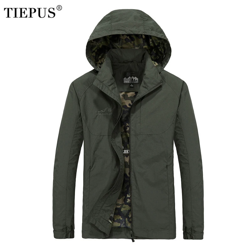 

TIEPUS Men's windbreaker Jackets Men Spring Autumn thin Hooded Jacket Coats Male outwear Brand Clothing Plus Size M~5XL 6XL