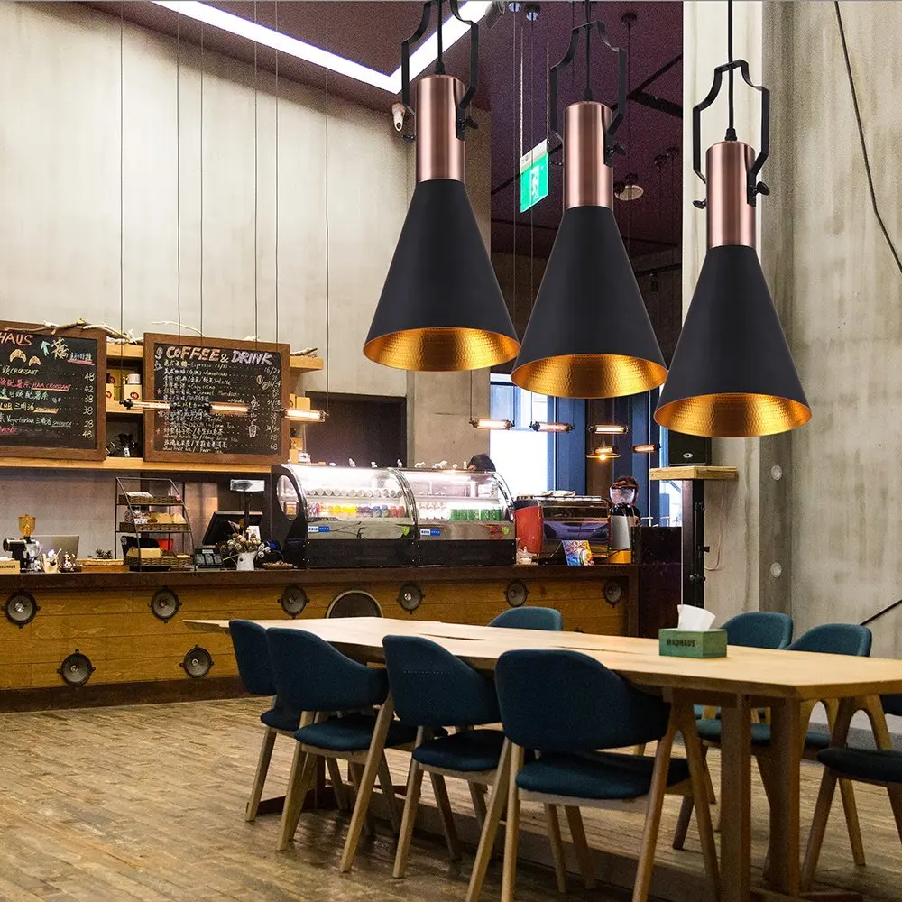 Ретро промышленные люстра свет черный металлический оттенок корпус кухня ресторан кафе LED люстра