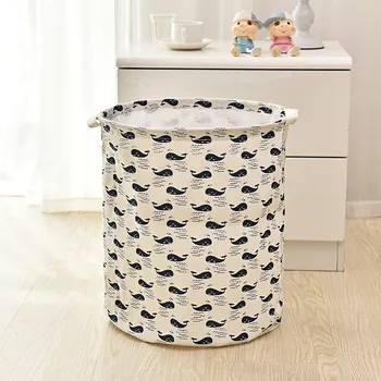 

Storage bucket folding laundry basket cotton linen waterproof whale pattern puzzle sheets dirty clothes storage box L0508