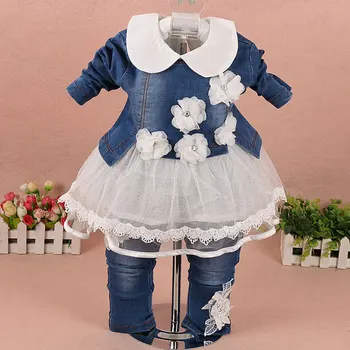

0-3T baby girl clothes set brand design lace cowboy jacket 3pcs suit for baby girls kids clothing birthday Christmas costume set