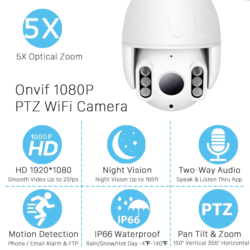 Супер Мини 2 5 дюймов PTZ Скорость купол WI FI IP Камера 1080P открытый 5X зум 7 13 мм
