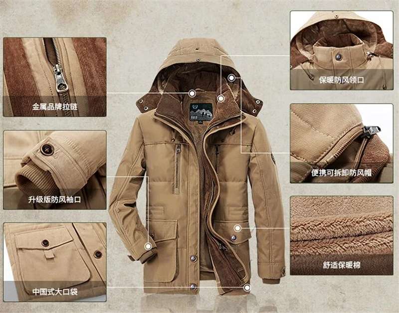 AFS JEEP брендовые Утепленные зимние мужские парки с капюшоном размера плюс 5XL 6XL, военная Теплая Флисовая парка с мехом, мужская зимняя куртка