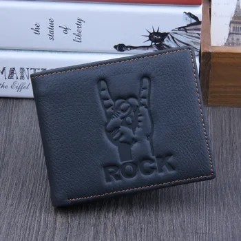 

Rock Men Wallets Genuine Leather Wallet Design with Coin Pocket Purse 2018 New Gift Cards Clip Black Simple Style