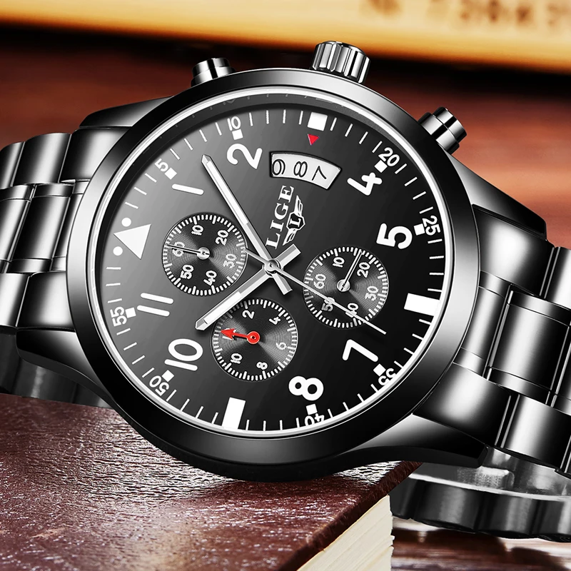 Relojes hombres LIGE мужские часы Топ Роскошные брендовые модные спортивные кварцевые