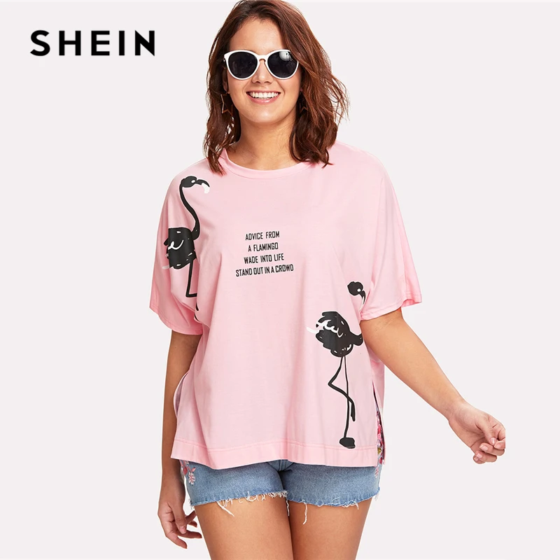 Aliexpress.com : Buy SHEIN Flamingo Print Slit Side Tee Summer Round
