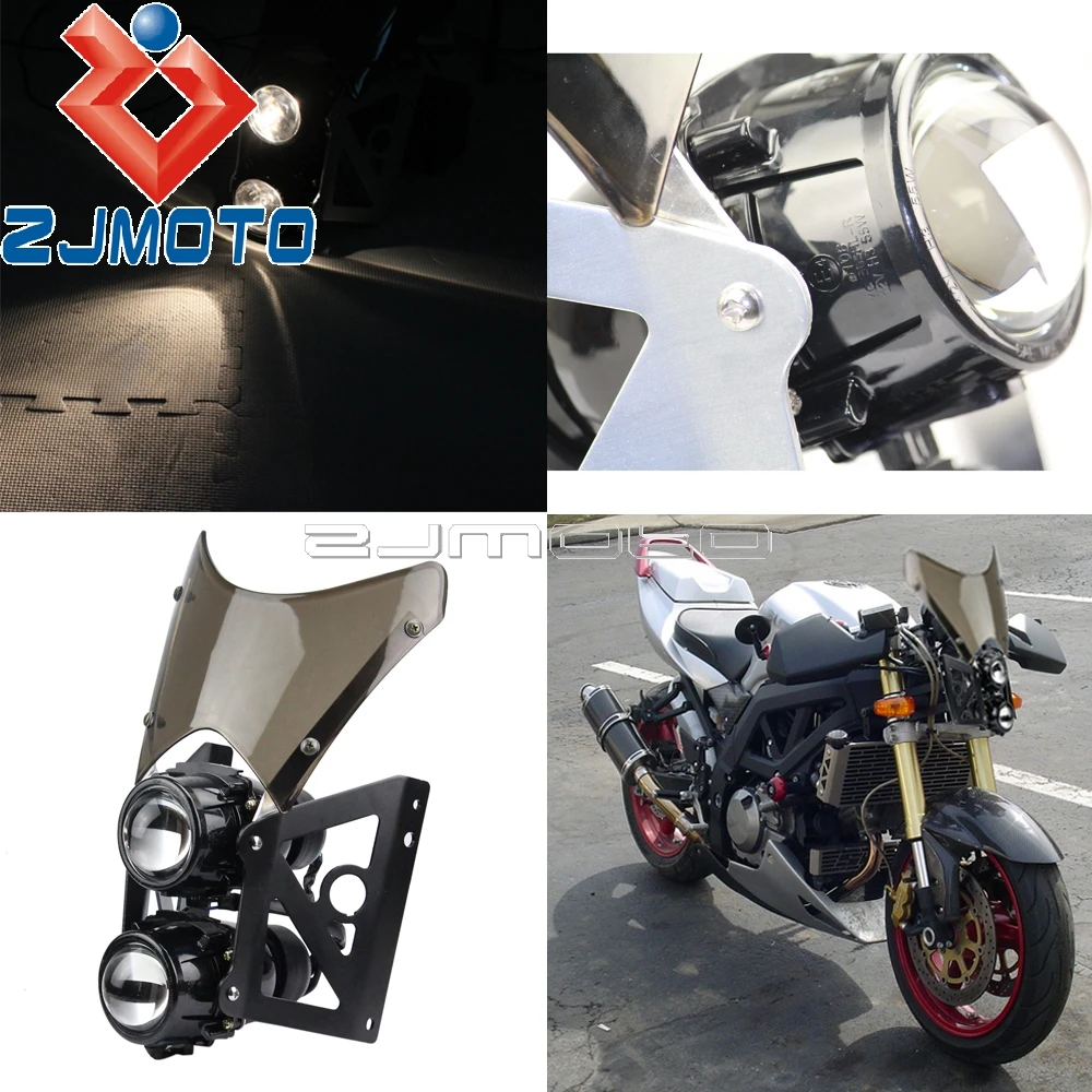 Universal Motorcycle Windshield Twin Headlight Stack Headlight For
