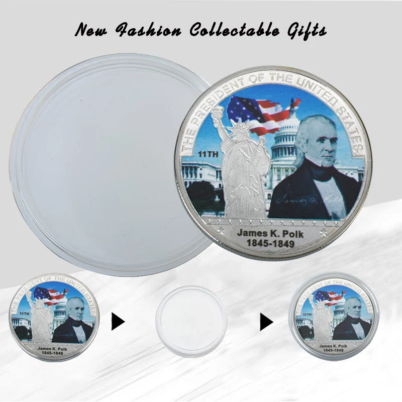 Decorative Metal Crafts American 11th President James K Polk Silver Coin Gifts