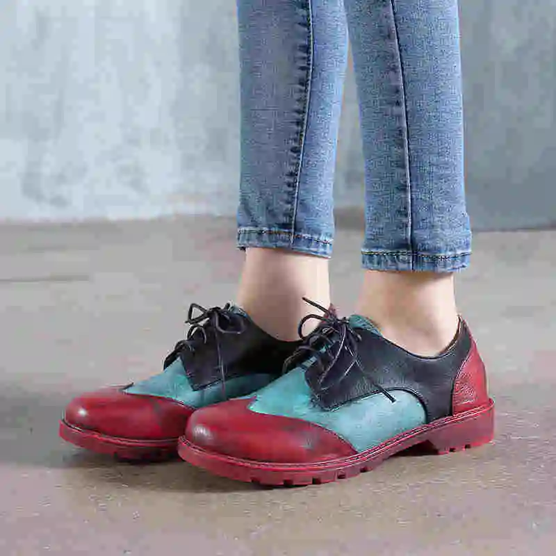 

Genuine Leather Women Flats Oxford Shoes Woman Luxury Lace Up Soft Comfortable Round Toe 2 Colors 2019 New Design Free Shipping