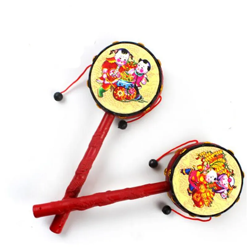 1Pcs Chinese Traditional Rattle Drum Spin Toys For Baby Kids Cartoon