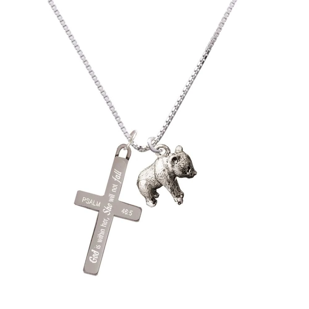Panda Bear Standing - She will not Fall - Cross Necklace