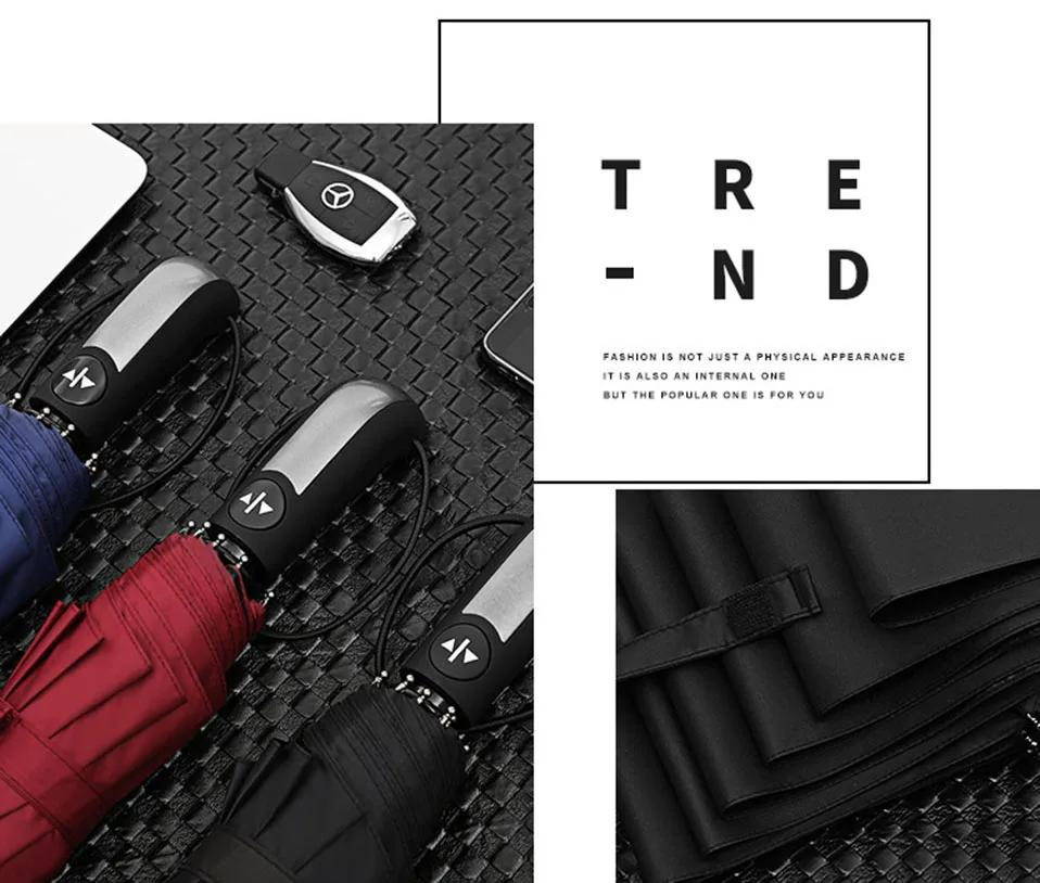 New Automatic Three-Folding Automatic Umbrella Sun Rain Women Male Auto Luxury Windproof Travel Umbrellas For Men Black (16)