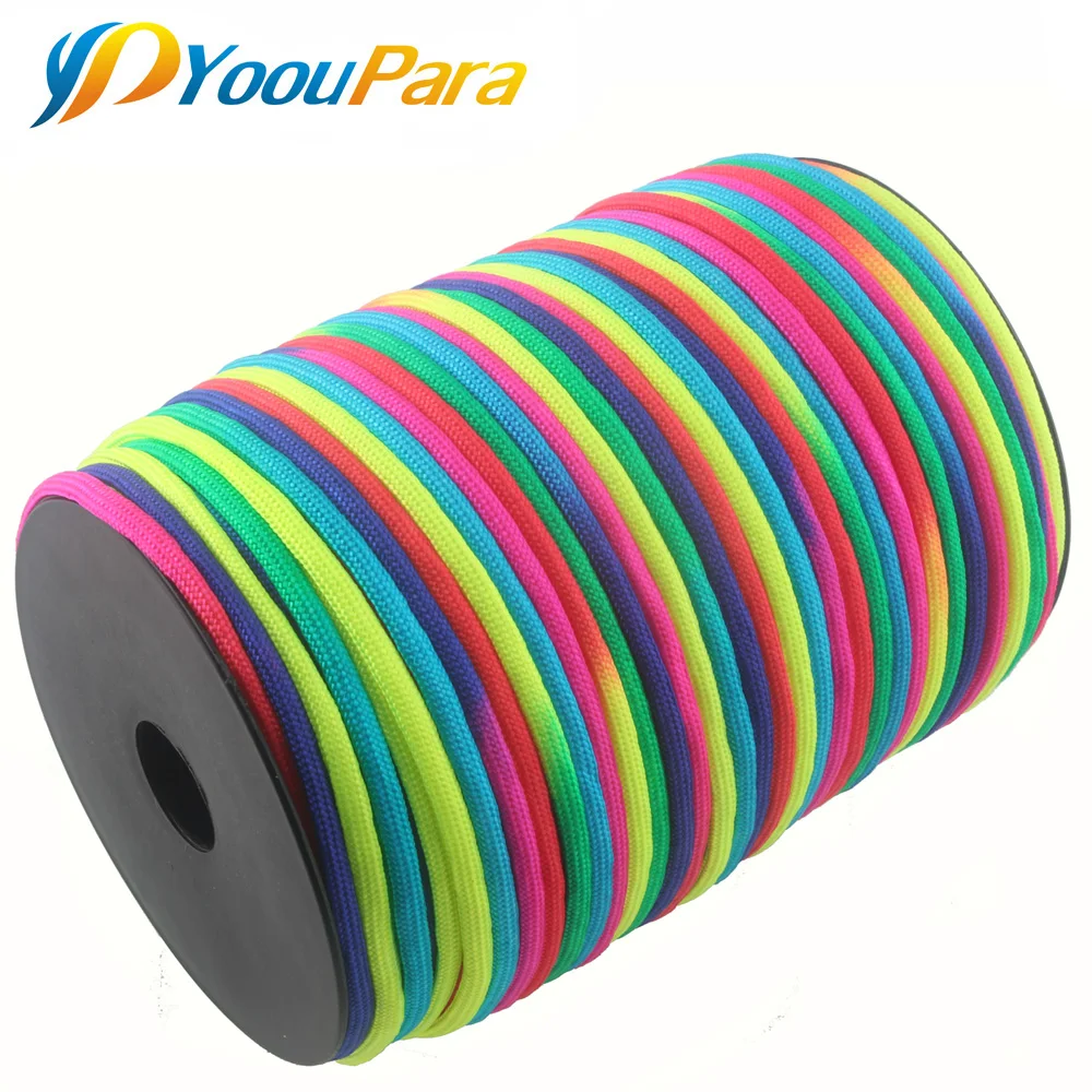 Koop 100 Meters Spool Regenboog Paracord 4mm 7 Strengen Touw 550 Parachute Cord Cuerda Escalada Mil Spec Paracorde Outdoor Armband Kit