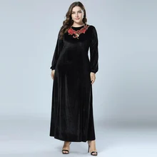 Винтажное женское бархатное мусульманское ТРАПЕЦИЕВИДНОЕ ПЛАТЬЕ размера плюс, абайя, абайя, s, длинный рукав, кафтан, исламские платья, черное, vestido 4XL
